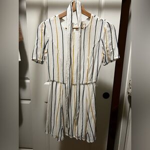 Tularosa White Dress with Blue and Yellow Stripes